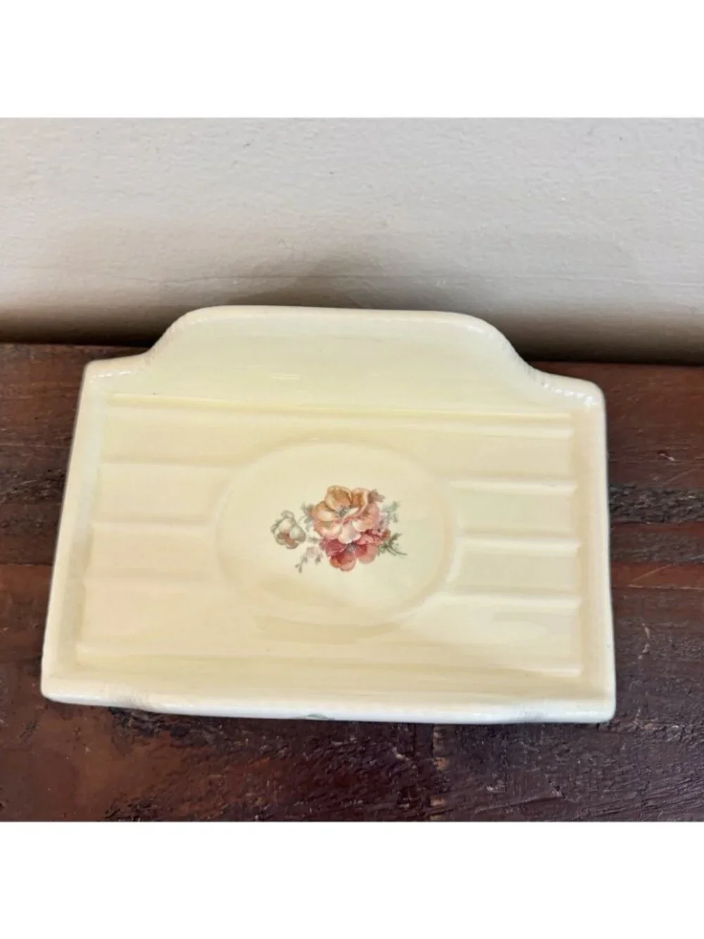 VTG Athena California Ceramic Pottery Napkin Towel Holder Floral Design 8